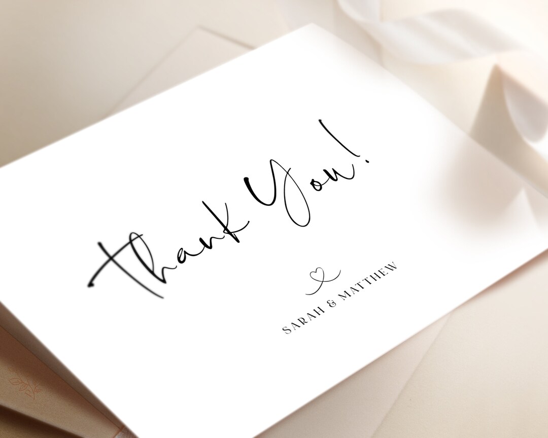 Minimalist Wedding Thank You Card: Modern Printable Template (editable ...