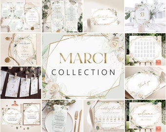 Geometric Wedding Invitation Set: Boho Faux Gold Template