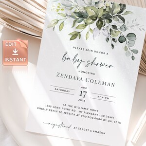 Greenery Baby Shower Invitation, Baby invita Gender Neutral, inserti stampabili per pranzo cena brunch, fai da te modificabili personalizzabili - REESE