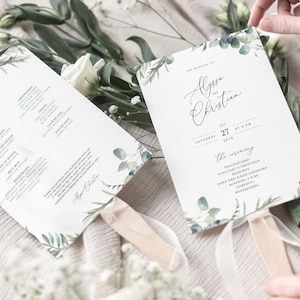 MARI Trifold Wedding Programs with Eucalyptus, Folded Boho Ceremony Template, Rustic Rosemary Greenery Download, Editable Order Of Service image 6