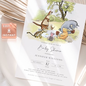 Winnie-The-Pooh Baby Shower Invitation: Classic Bear Theme (Editable Template)