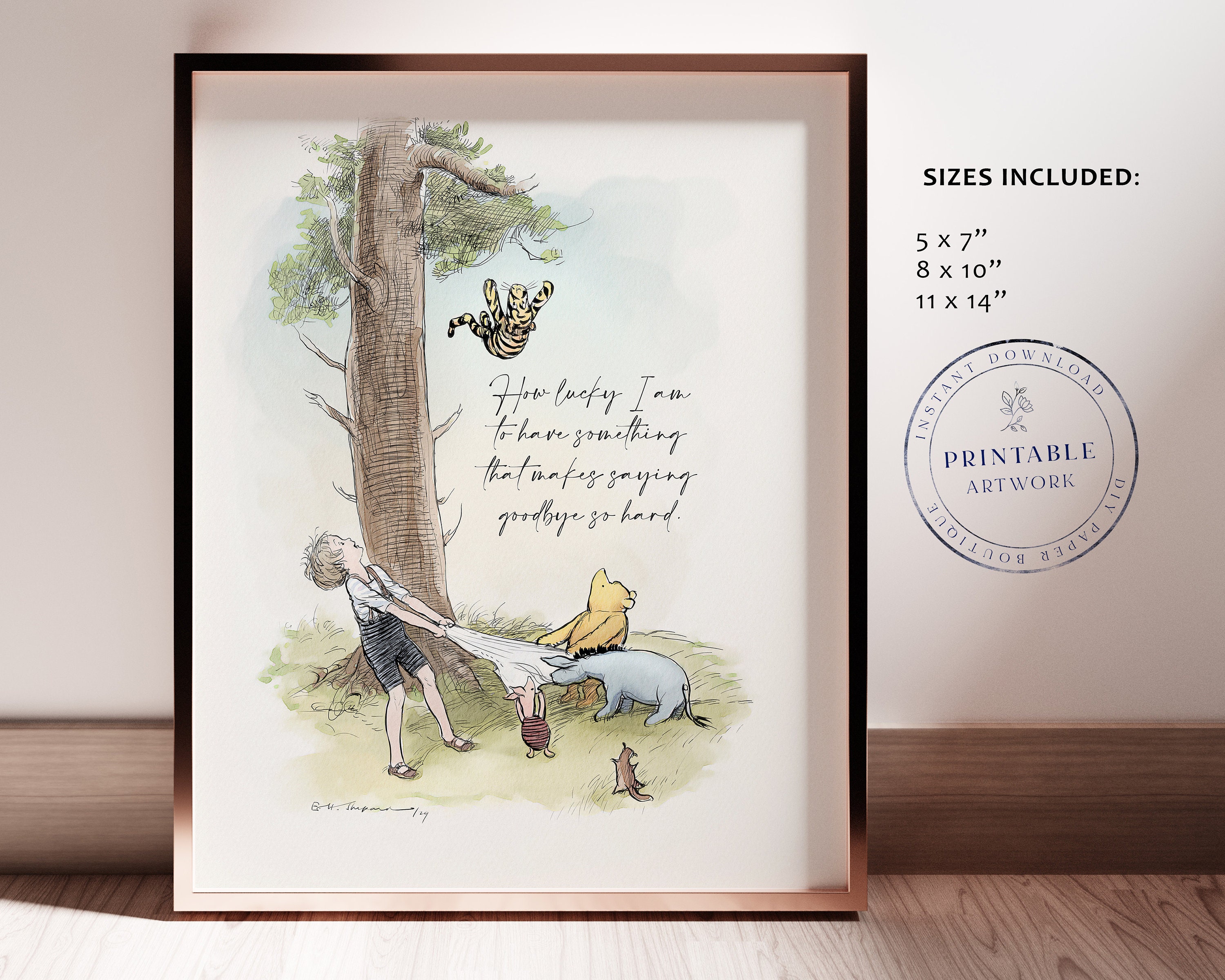 くまのプーさん「さよなら」印刷可能なポスター：クラシックな保育園