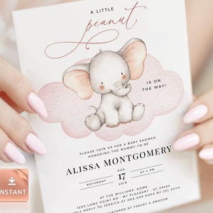 Invitations de douche de bébé garçon et fille, paquet de modèle d'éléphant, douche de bébé, invitation imprimable de douche de bébé, téléchargement immédiat