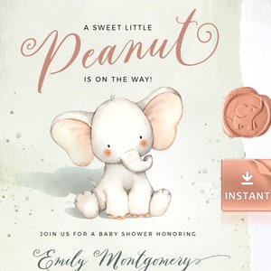 Elephant Baby Shower Invitation Template, Gender Neutral Babies Shower Invite, Printable Newborn Shower Invite, INSTANT DOWNLOAD Templett