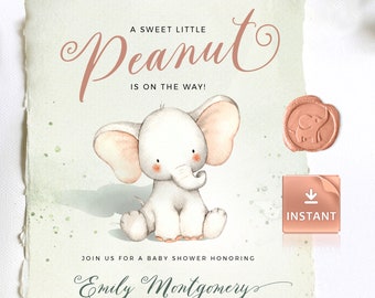 Peanut Elephant Baby Shower Invitation Template (Printable)