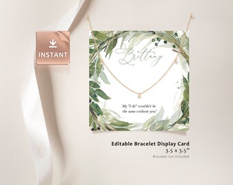 Carte de présentation de bijoux Greenery : support pour collier et bracelet imprimable (modifiable)