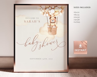 Bear Balloon Baby Shower Welcome Sign: Editable Printable Poster