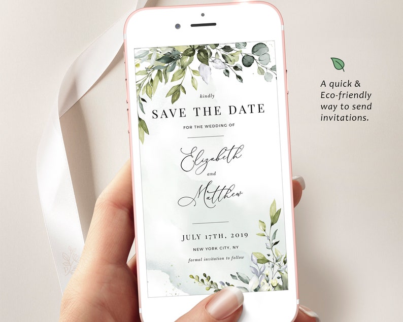 REESE Save the Date Evite, Smartphone Electronic Invitation, Greenery Digital Template, Save Our Date Evite, Instant Download image 5