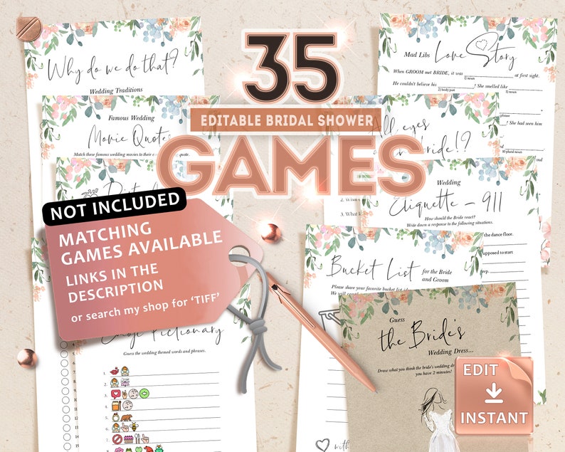 TIFF Custom Bridal Shower Signs Instant Download Blush | Etsy