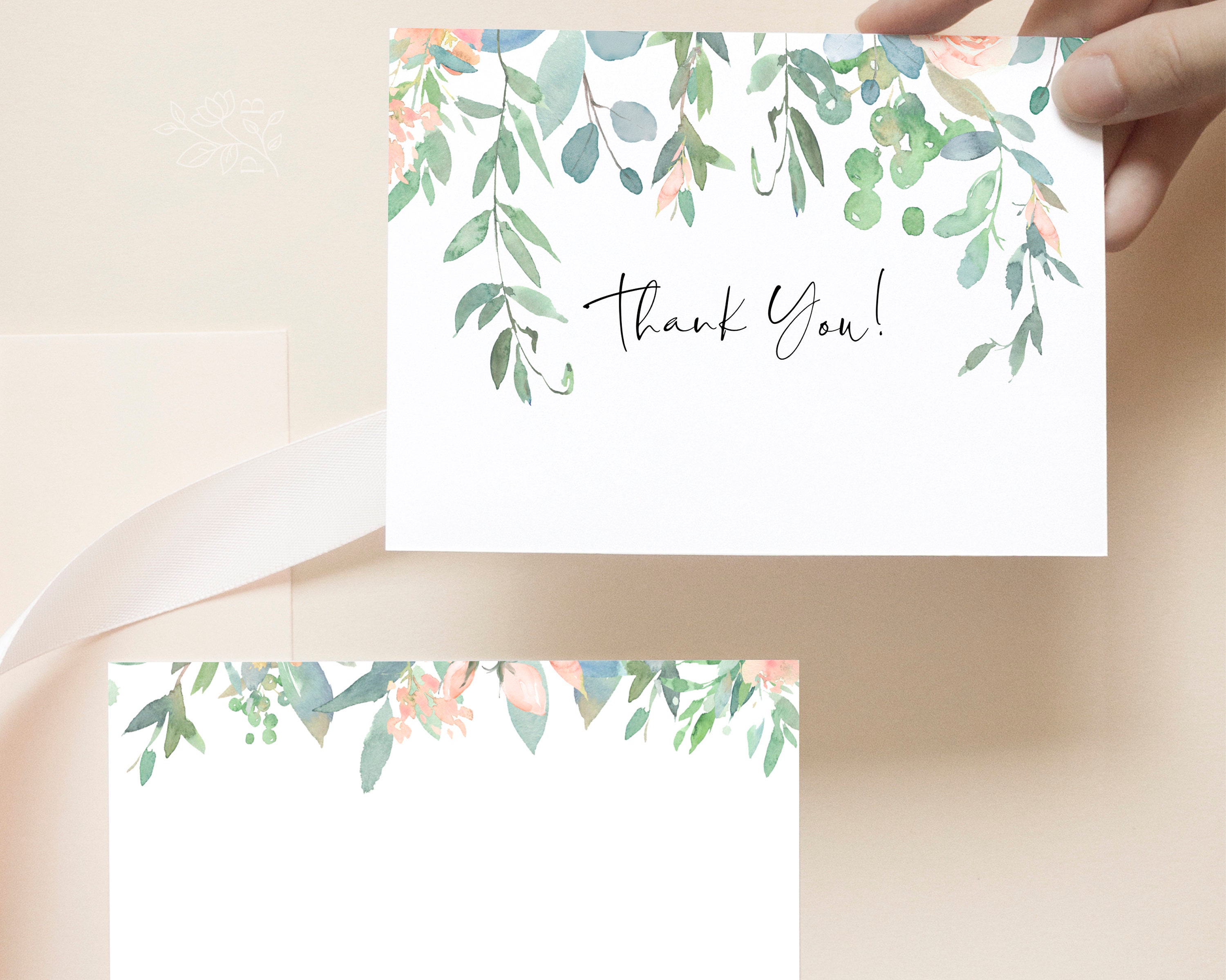 TIFF Pink Thank You Card Printable Blush Cards Tent Folded | Etsy
