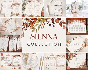 SIENNA – Herbst-Hochzeits-Vorlagen-Set, Hochzeitseinladungs-Set in gebranntem Orange, skurriles Hochzeitseinladungs-Set, Einladungs-Sammlungs-Vorlagen-Bundle