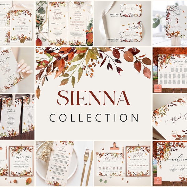 Burnt Orange Fall Wedding Invitation Template Kit