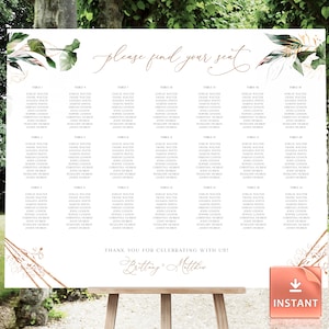 PAIGE - Tropischer Sitzplan Hochzeit, Botanische Sitzplan Hochzeit, Sitzplan Vorlagen, Grüner Sitzplan für Foam Boards
