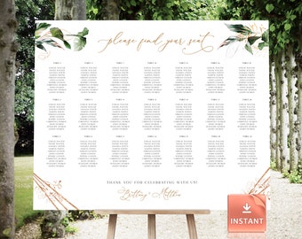 PAIGE - Tropical Seating Chart Wedding, Botanical Wedding Seating Charts, Seating Chart Templates, Greenery Seating Chart for Foam Boards