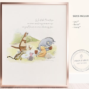 POOH - Druckbereites klassisches Zitat von Winnie-The-Pooh, Baby-Dusche, Geburtstagsfeier, Kinderzimmer-Dekorationskarten, Centerpiece, Bridge River