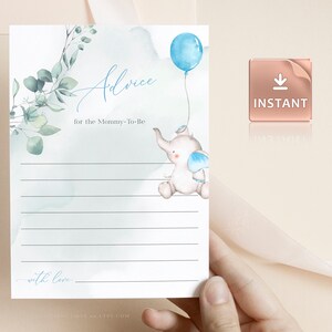 DUKE - Modèle de conseils pour la future maman, cartes de conseils Baby Shower, cartes de conseils de douche de bébé, carte de conseils imprimable carte éléphant modifiable