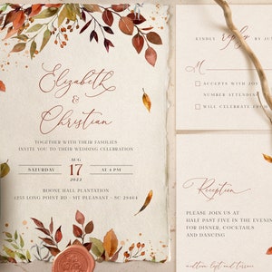 SIENNA Fall Wedding Invitation Template, Rustic Autumn Leaves and Greenery, Download Editable Invite, Printable Marriage, Bundle Invites image 10