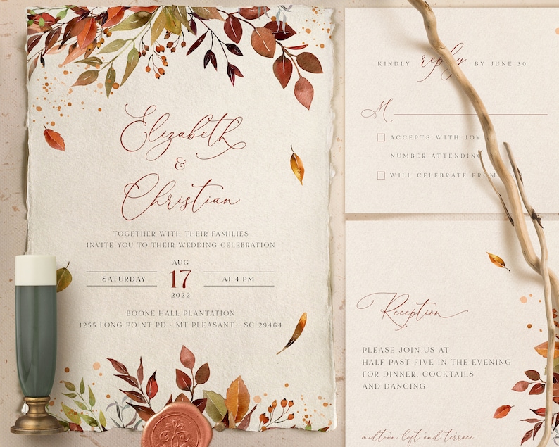 SIENNA Fall Wedding Invitation Template, Rustic Autumn Leaves and Greenery, Download Editable Invite, Printable Marriage, Bundle Invites image 10