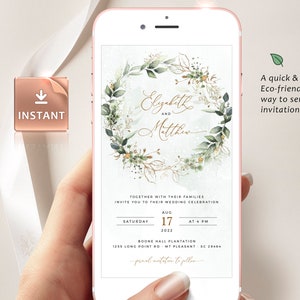 CLEO iPhone Wedding Evite Template, Smartphone Electronic Invitation, Greenery Digital Invite, Mobile Invitation Editable Instant Download image 3