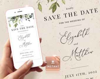REESE - Greenery Save the Date Evite, Smartphone Electronic Invitation, Greenery Digital Template, Save Our Date Evite, Instant Download
