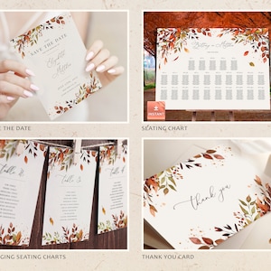 SIENNA Fall Wedding Template Kit, Burnt Orange Wedding Invite Kit, Whimsical Wedding Invitation Set, Invitation Collection Template Bundle image 3