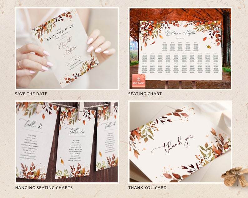 SIENNA Fall Wedding Template Kit, Burnt Orange Wedding Invite Kit, Whimsical Wedding Invitation Set, Invitation Collection Template Bundle image 3