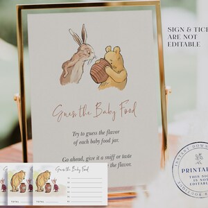Winnie-The-Pooh Baby Shower Game: Guess The Baby Food Sign (Digital Printable)