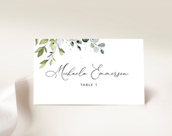 Editable Wedding Place Cards Template, Avery Wedding Name Cards, Greenery, Instant Download, Eucalyptus, Printable Place Cards Rustic Boho