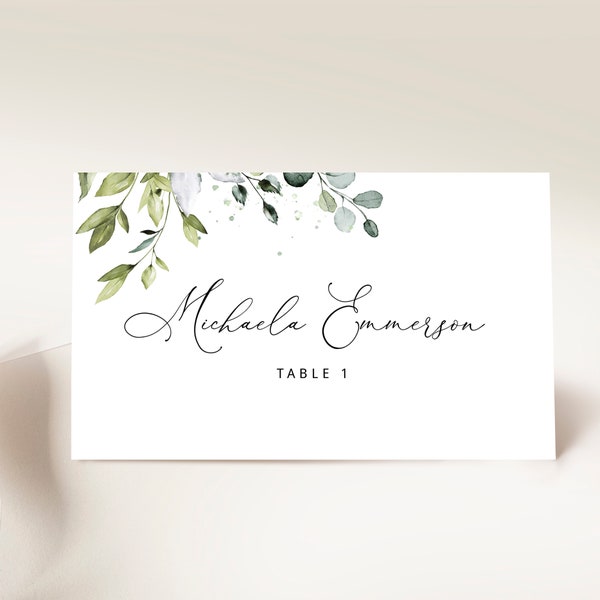 Editable Wedding Place Cards Template, Avery Wedding Name Cards, Greenery, Instant Download, Eucalyptus, Printable Place Cards Rustic Boho