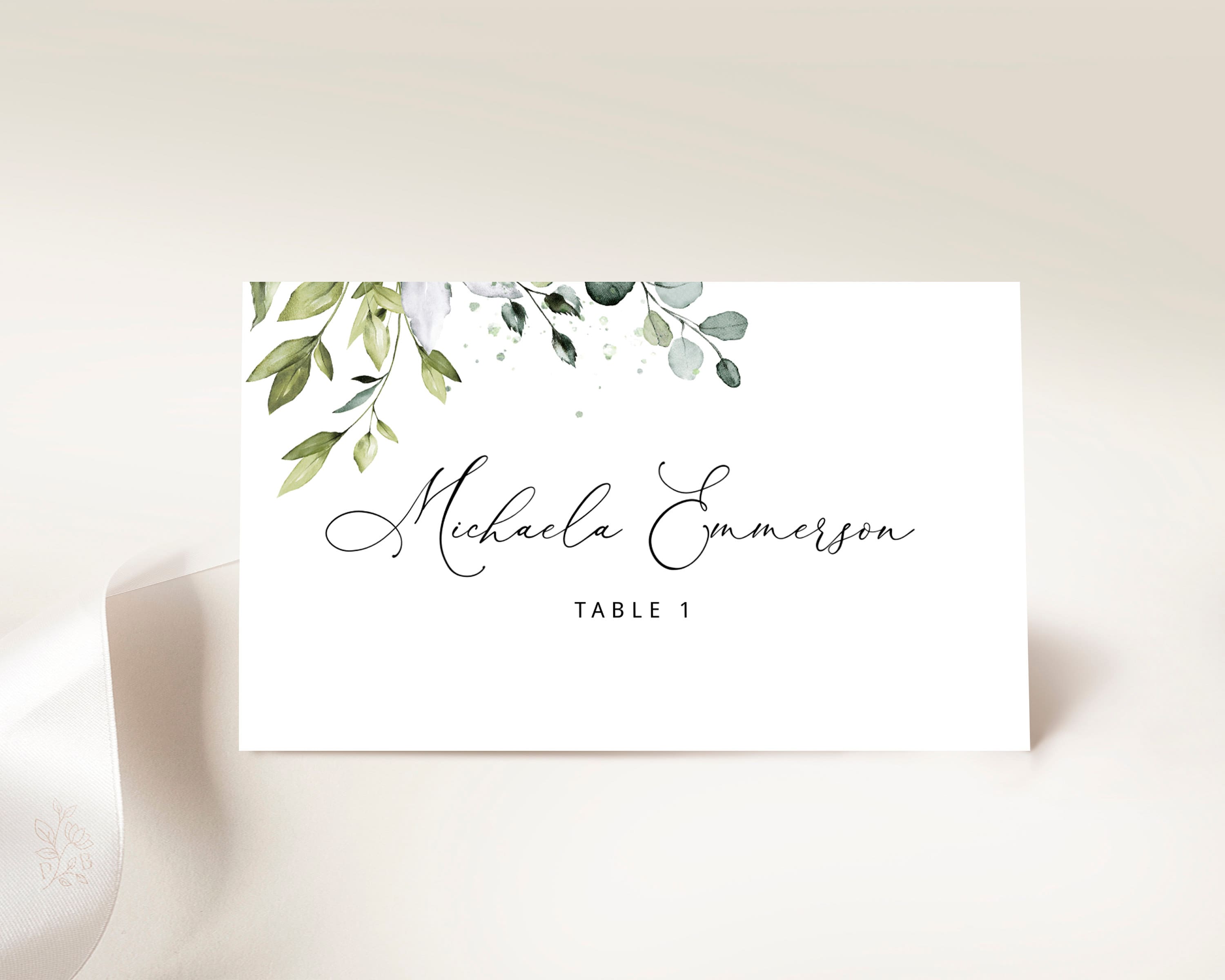 Editable Wedding Place Cards Template, Avery Wedding Name Cards, Greenery,  Instant Download, Eucalyptus, Printable Place Cards Rustic Boho 