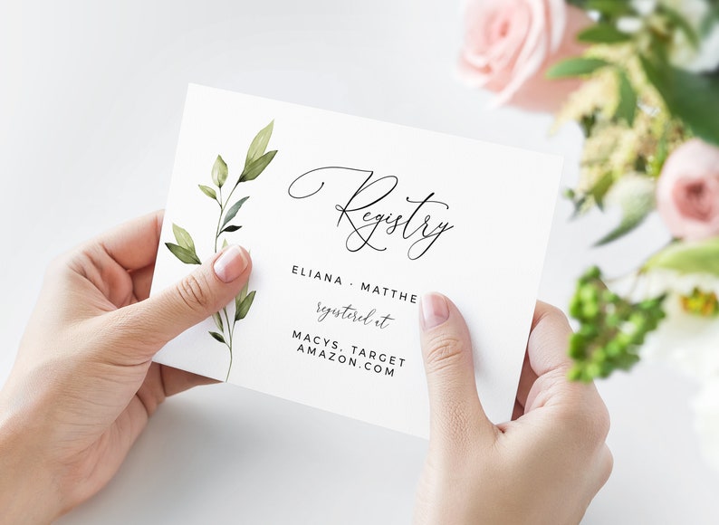 Registry Card Wedding Laurel Olive Watercolor Greenery Registry Registered at Card Instant Download Boho Editable Template