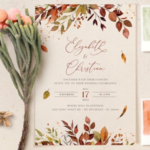 SIENNA Fall Wedding Invitation Template, Rustic Autumn Leaves and Greenery, Download Editable Invite, Printable Marriage, Bundle Invites image 8