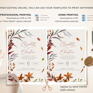 SIENNA Rustic Fall Wedding Invitation Template, Autumn Leaves and Greenery, Download Editable Invite, Printable Marriage, Bundle Invites image 5