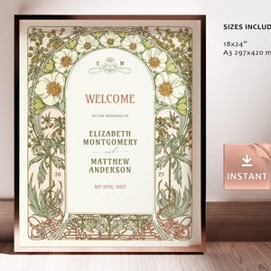 Magnolia Wedding Welcome Sign: Art Nouveau Mucha Template (Editable)
