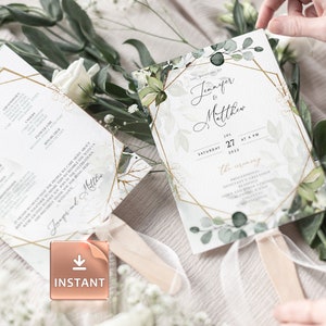 Geometrical Wedding Program Fan Template: Reese Editable Ceremony Fan (Download)