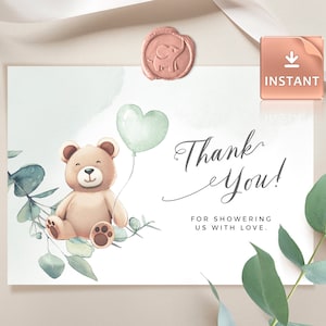 FUZZY - ours merci insérer Baby Shower, modèle de douche de bébé, aquarelle bébé ours insère pour garçon fille, imprimable nous pouvons Bearly attendre
