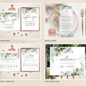 Greenery Wedding Invitation Collection 30 Templates, Customizable Wedding Kit, Mega Bundle, Eucalyptus Sage Green and Blue image 4