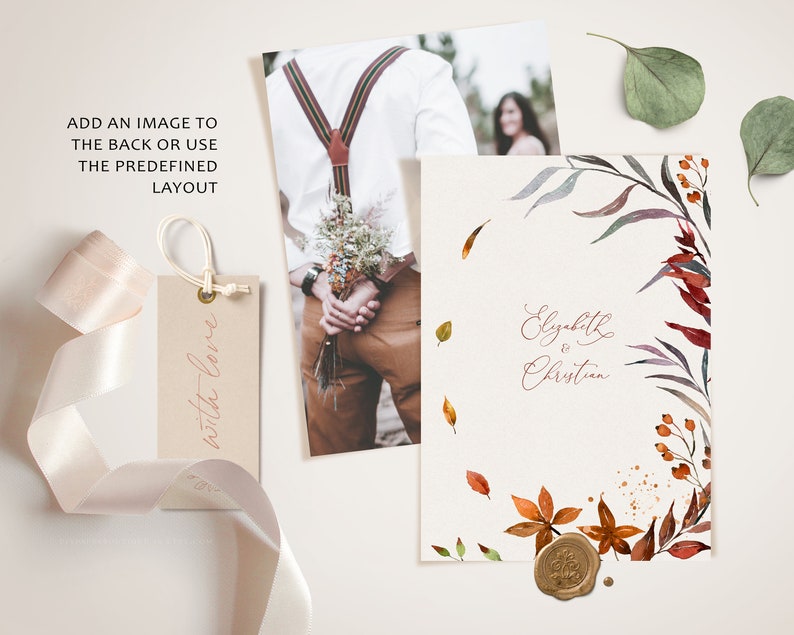 SIENNA Rustic Fall Wedding Invitation Template, Autumn Leaves and Greenery, Download Editable Invite, Printable Marriage, Bundle Invites image 6