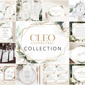 Wedding Template Collection Gold Geometric, Boho Wedding Invite Kit, Wedding Invitation Set, Invitation Template Bundle, Modern Invites CLEO image 1