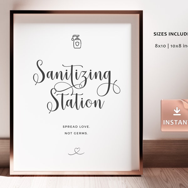 Minimalist Hand Sanitizing Station Sign, Customizable Signs, Printable Social Distancing Signs, Wedding Ceremony Sign, Hand Sanitizer Poster