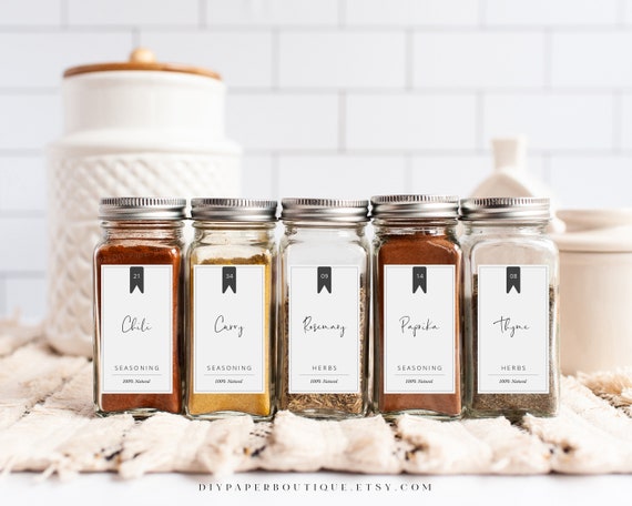 Editable Spice Jar Labels Template Edgy Font Minimalist Jar Stickers Printable Storage Sticker Modern Kitchen Organization Edit Download Etsy