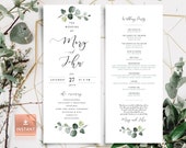 Watercolor Eucalyptus Wedding Program Template: Boho Ceremony Fan (Digital Download)