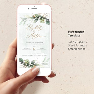 CLEO iPhone Wedding Evite Template, Smartphone Electronic Invitation, Greenery Digital Invite, Mobile Invitation Editable Instant Download image 5