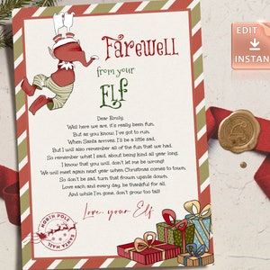 Carta de despedida de elfo, imprimíveis editáveis de elfos, modelo de despedida de elfo para o Natal, adeus elfo, kit de elfo, modelo de elfo, cartão de elfo editável 5x7