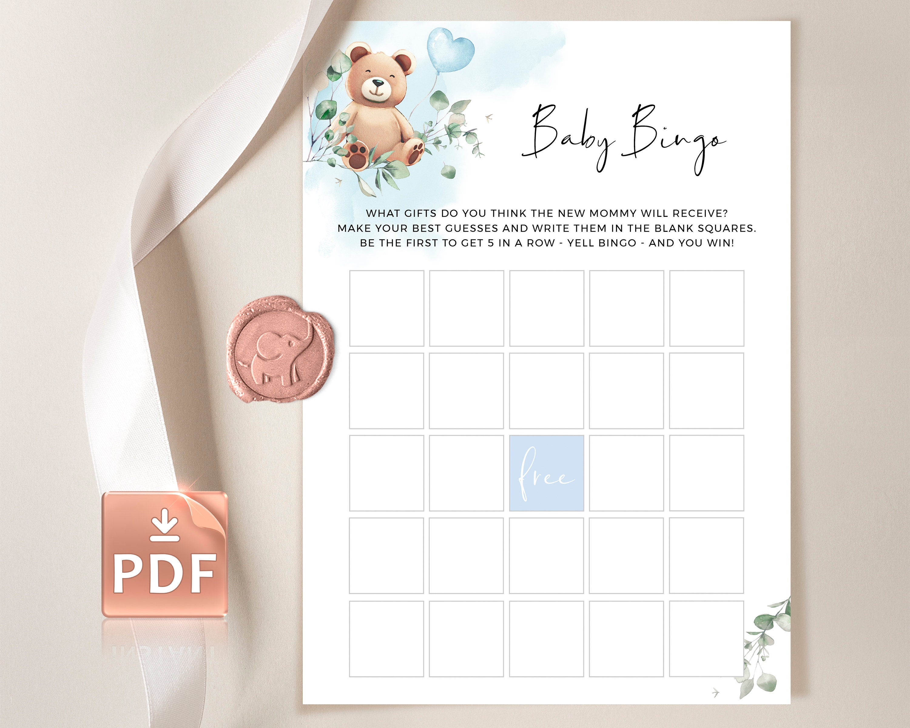 FUZZY Blue Bear Printable Baby Bingo Game Baby Shower Games - Etsy