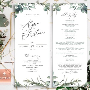 MARI Trifold Wedding Programs with Eucalyptus, Folded Boho Ceremony Template, Rustic Rosemary Greenery Download, Editable Order Of Service image 2