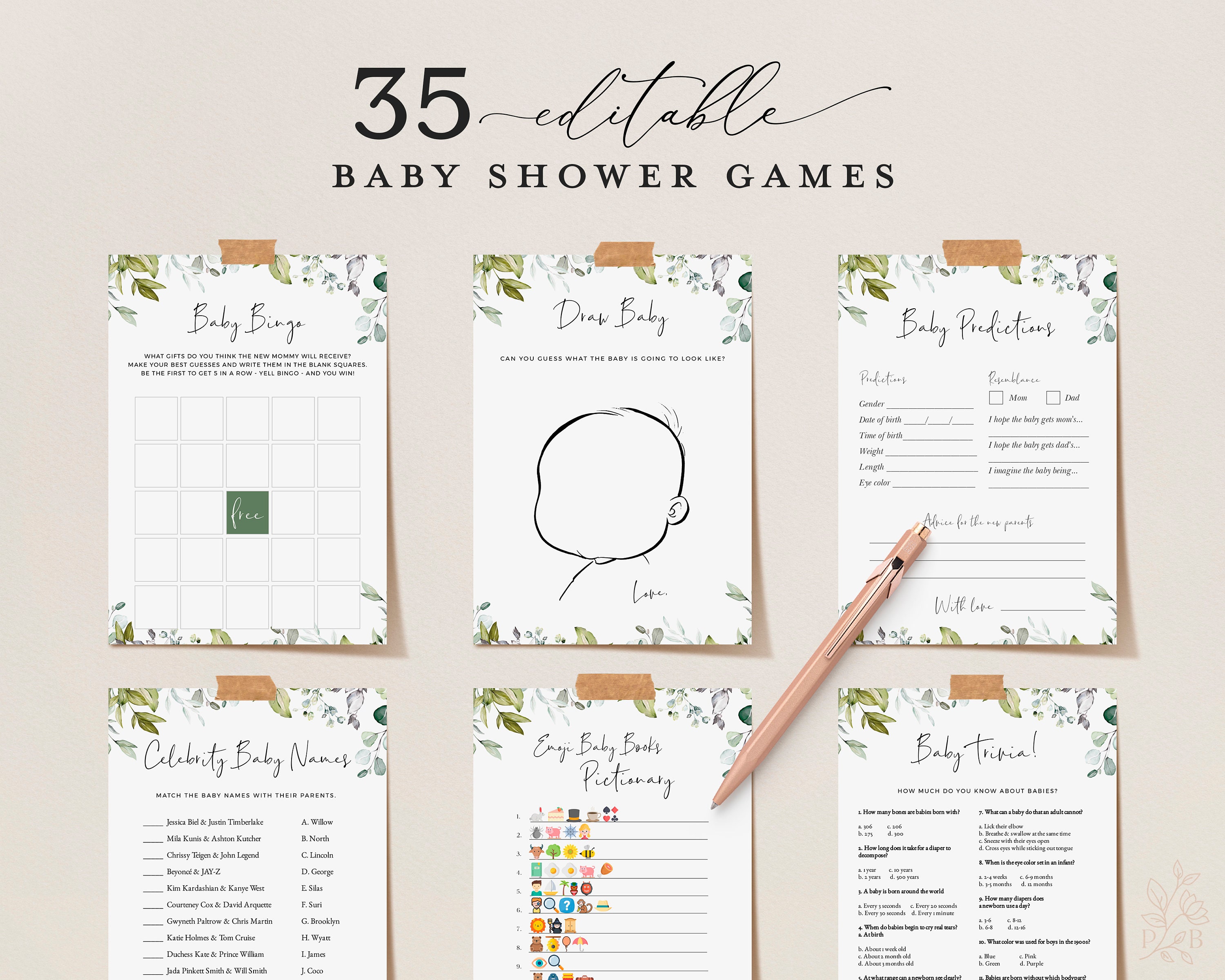 Reese 35 Editable Baby Shower Games Baby Shower Games Etsy