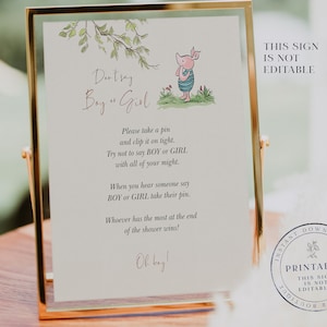 Winnie-The-Pooh Baby Shower Game: Don&#39;t Say Boy or Girl Sign (Digital Printable)