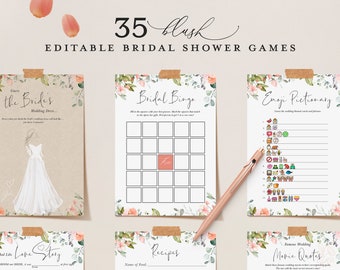 KYLIE - 35 Editable Blush Bridal Shower Games, Funny Games Bundle, Instant Download, Wedding Shower Games, Printable Bridal Party Games