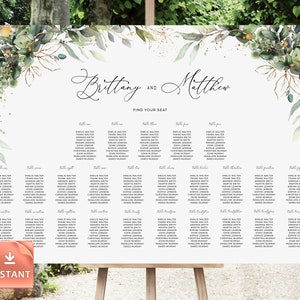 Boho Hochzeit Sitzplan Vorlage: Gold Greenery (Digitaler Download)